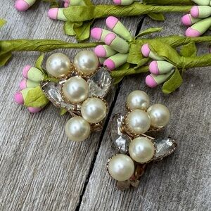 Vintage Beau Jewels Pearl and Crystal Clip-On Earrings signed